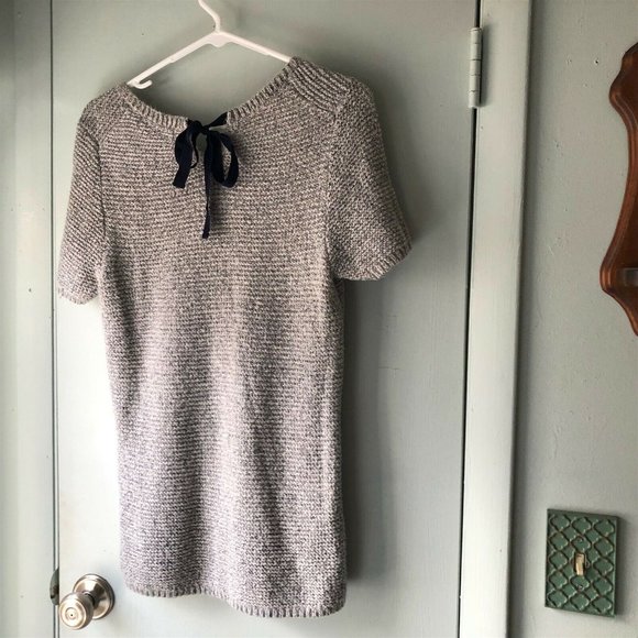 GAP Gray Heather SHORT SLEEVE SWEATER KEYHOLE TIE BACK SIZE Medium M - Picture 7 of 9